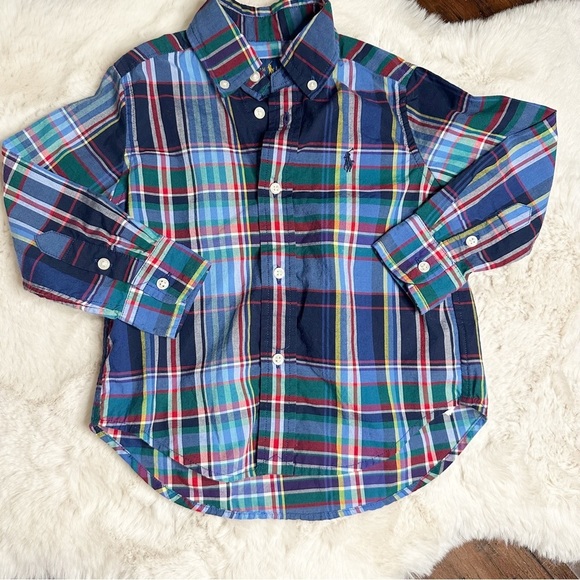 Ralph Lauren Blue and Green Plaid Button-Down Shirt - Picture 1 of 4